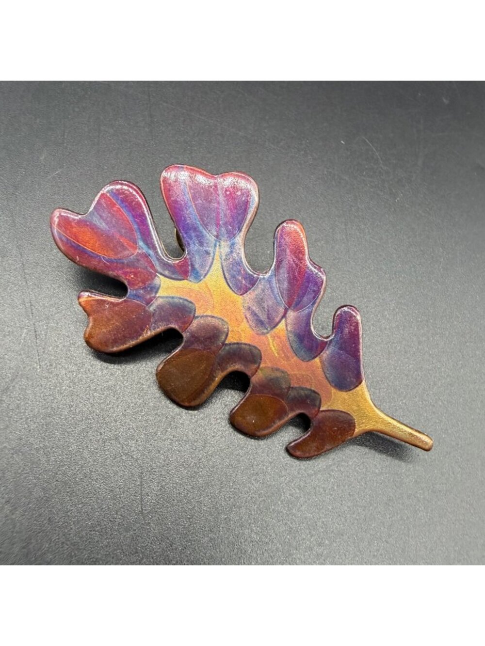 Oak Leaf Brooch Pin Enamel on Copper Botanical Fall Autumn Jewelry Handmade